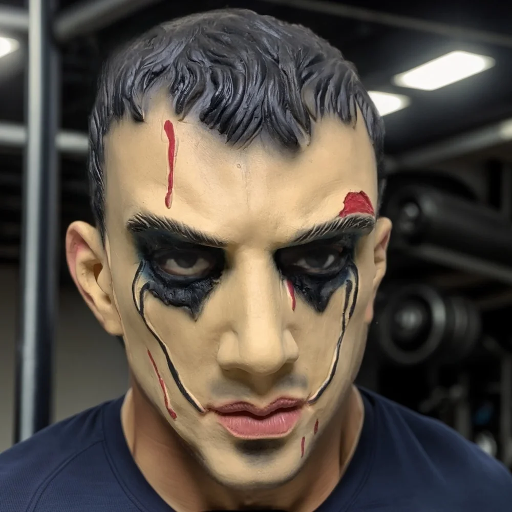 Realistic Male Head Hard Man Angry Human Face Mask Bloody Full Head Latex Masks Movie The Crow/The Woods Bill Skarsgard Mask