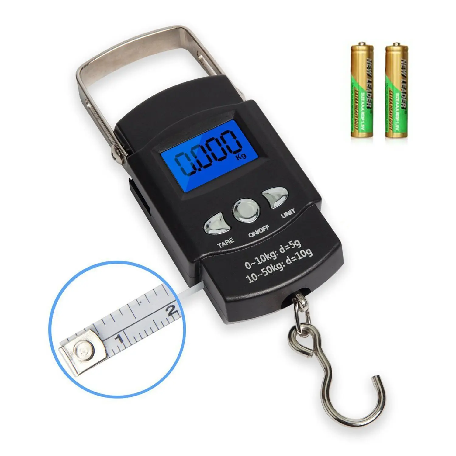 Portable handheld type luggage & fishing scale 50kg with tape measure