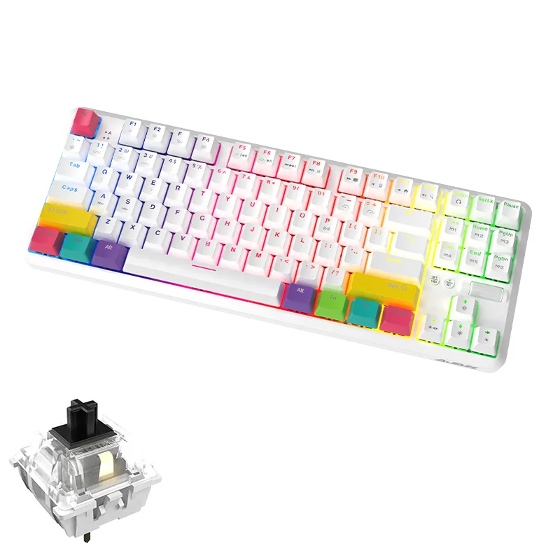 AJAZZ K870T 87 keys RGB backlight  wireless dual-mode BT black switch gaming mechanical Keyboard Type C for Laptop/PC/Win