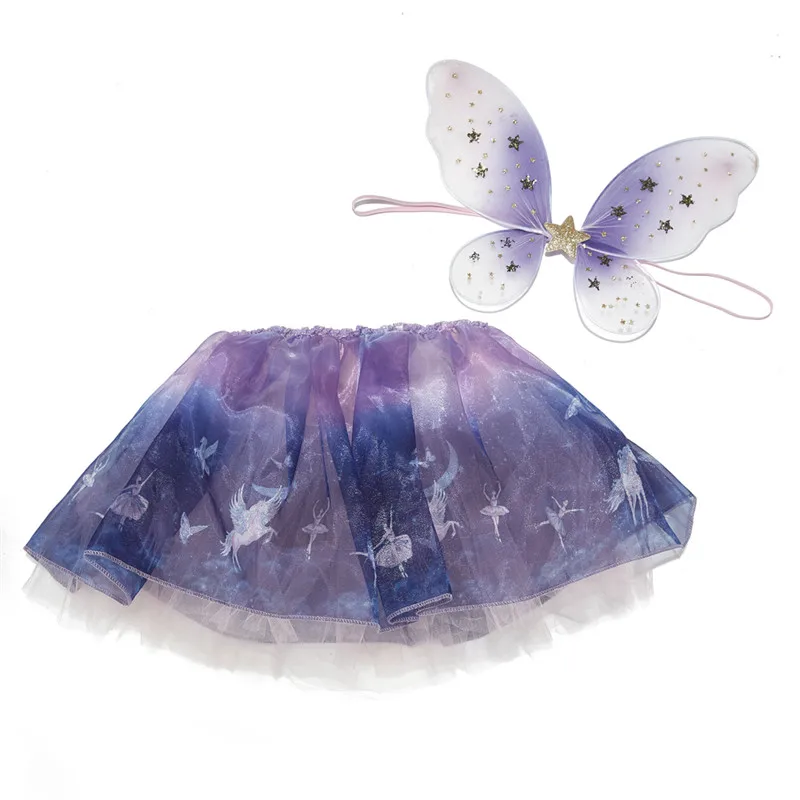 Purple Dream Princess series skirt Short Princess skirt + Butterfly fairy wings set tutu performance costume tutu set for girls