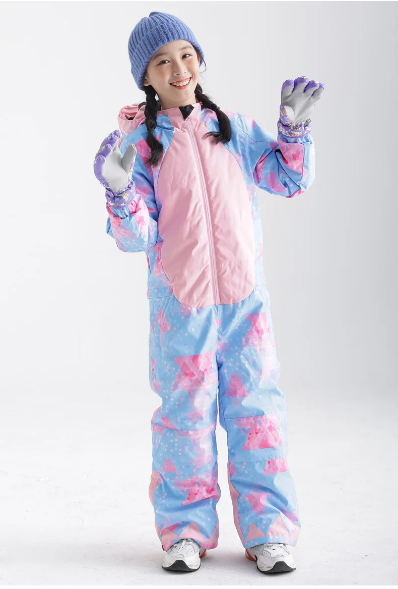 Children Kids Ski Suit One-Piece Cartoon Dinosaur For Boys Girls Winter Single Double Board Ski Suit Set For Ski Resorts