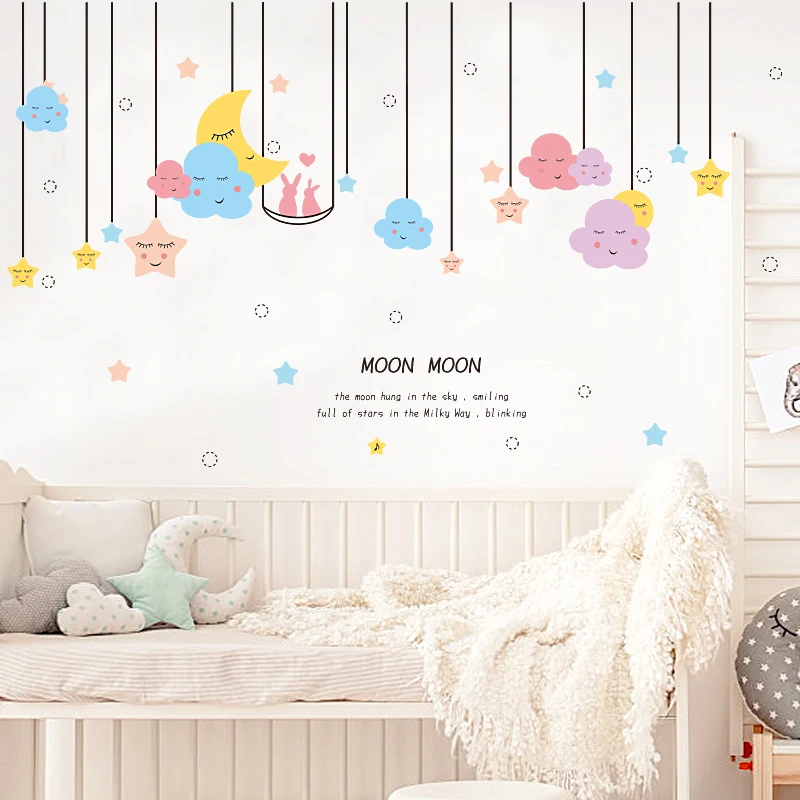 cartoon Star Moon Wall Stickers Kids Rooms Living Room Bedroom Adesivo De Parede DIY Removable Sticker