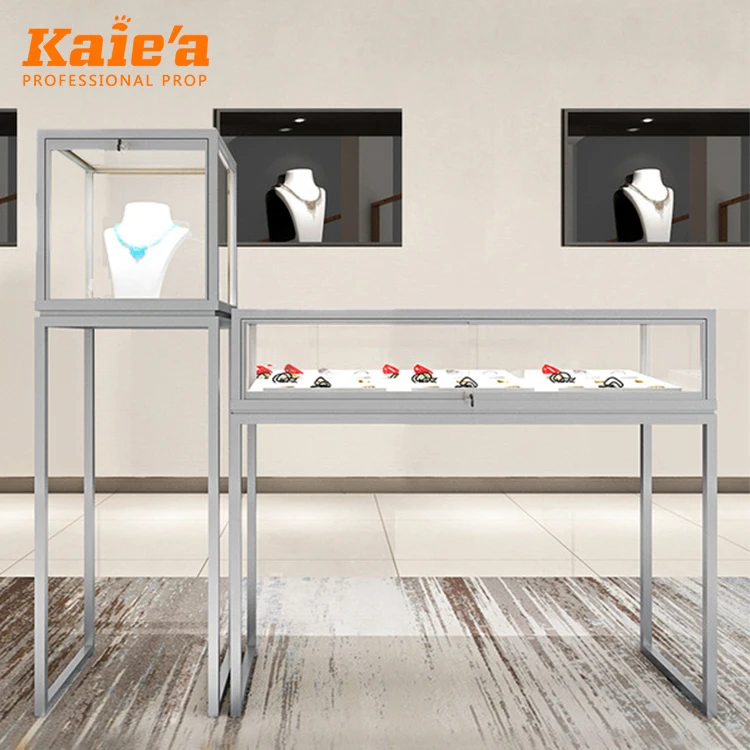 Retail Custom Jewelry Kiosk Showcase Lockable jewelry shop display cabinet freestanding jewelry glass display showcase