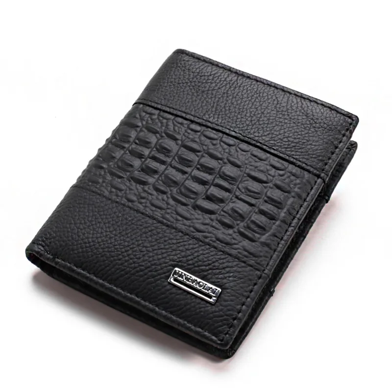 JINBAOLAI New Genuine Leather Crocodile Pattern Splicing Short Section Wallets For Men,Male Real Leather Card Holder Case