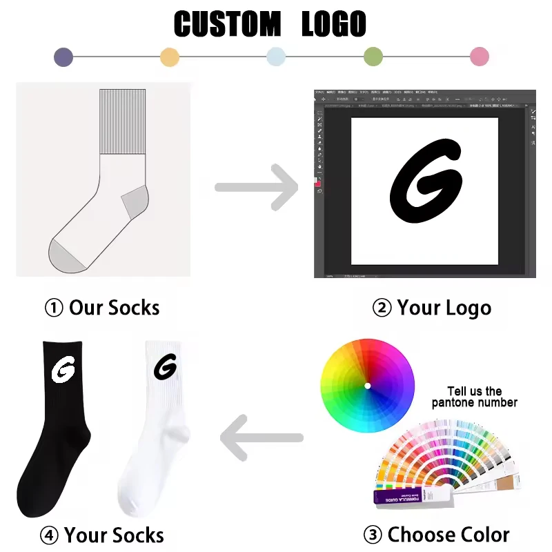 Wholesale White Black Customize Knitted Embroidered Socks Oem Fashion Casual Custom Design Unisex Breathable Men Socks