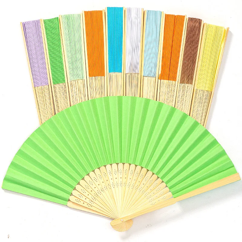 Fine Ocean Popular Diy Handmade Bamboo Handfan Colored Paper Hand Fan Blank Folding Fan For Children