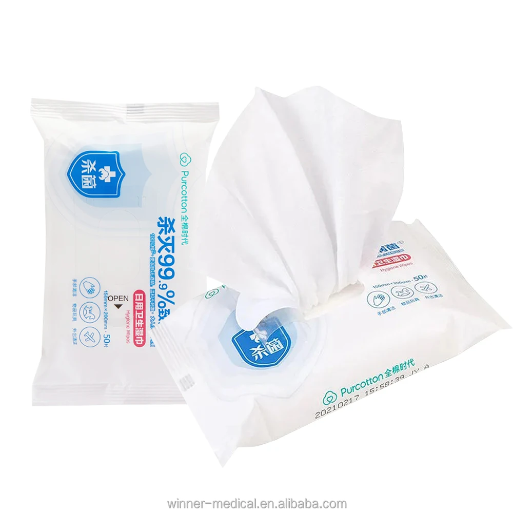 WINNER OEM Premium Wet Wipes 100% Natural Cotton 50 Count Wet Tissue Wipes Lsopropyl Alcohol Wipes For Baby Hand Cleaning