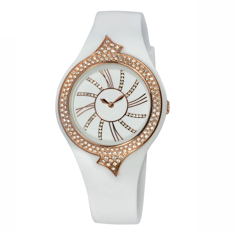 Factory Price Stainless steel shells embeedded in plastic straps diamond bezel for girl watch brand