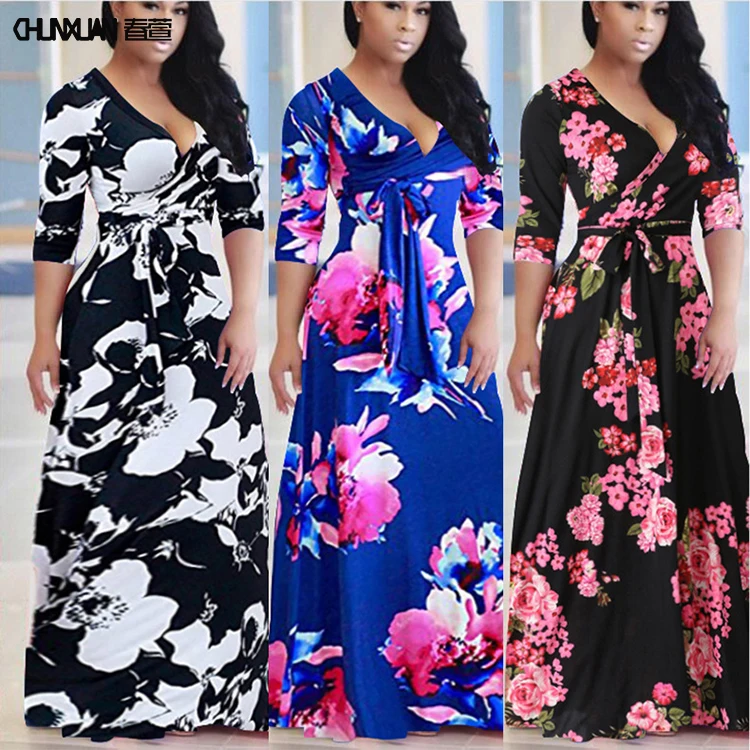 2020 factory wholesale casual chiffon floral print plus size dress clothing manufacturers summer women dresses