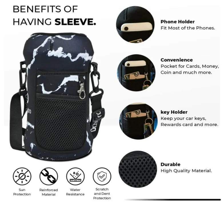 Half Gallon 2.2L Water Bottle with Sleeve and Straw lid BPA Free Large Water Bottle 74oz Sports Motivational Jug with Handle