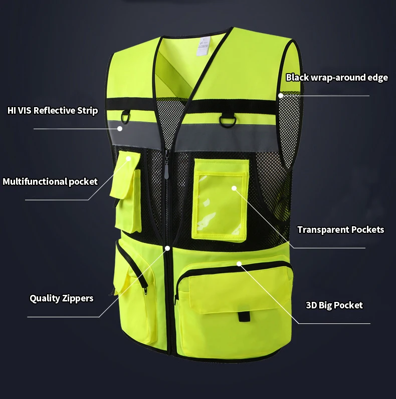 Customized Logo OEM Higher quality high visibility engineer safety vest mesh breathable multi pocket reflective Security jacket