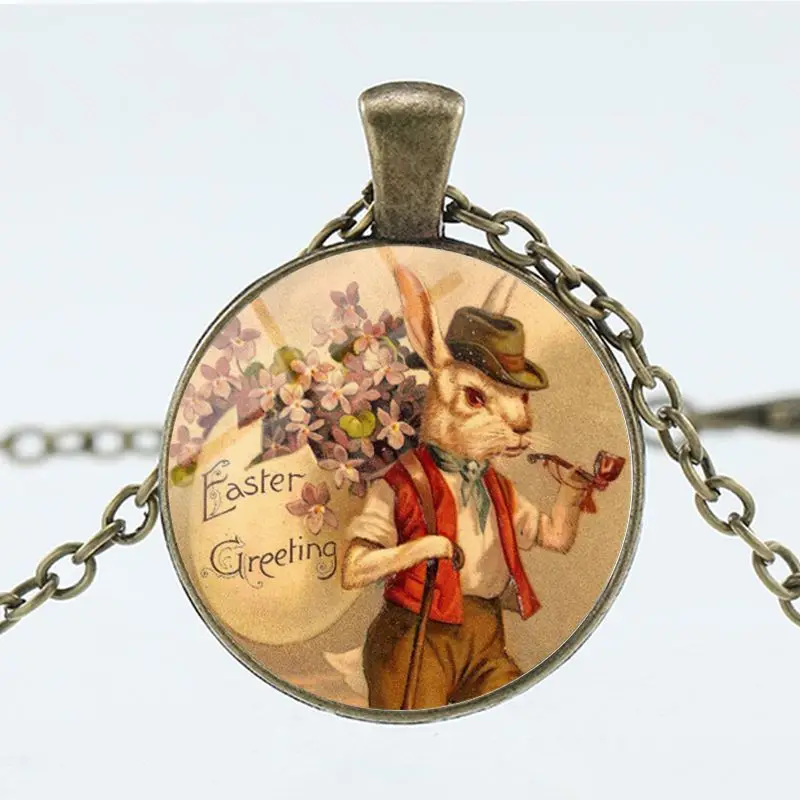2022 Bad Bunny Necklace Time Gem Easter Happy Rabbit Necklace Metal Glass Gift Pendant Necklace Cartoon Alloy XP Stainless Steel