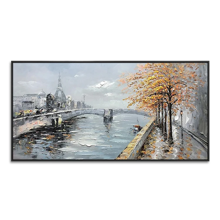 Handmade Impressionist Riverside Scenery Artwork 3D Acrylic Landscape Paintings Decorative Wall Arts