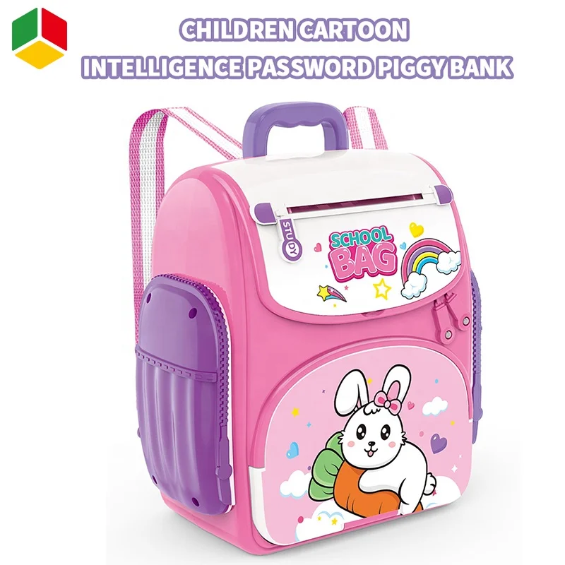 QS Children Schoolbag ATM Deposit Money Simulation Fingerprint Identification Unlock Password Piggy Bank Safe Banking Toys