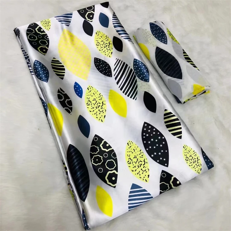 African Silk Wax Fabric Digital Printing Satin African Veritable Wax Fabric For Dress African Wax Silk Fabric With Chiffon Set F