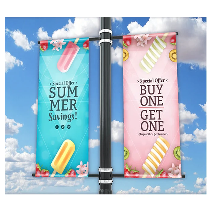 Promotion Custom Printed Logo Outdoor Events Displays Sublimation Campaign Advertising Double Sided PVC Street Light Pole Banner