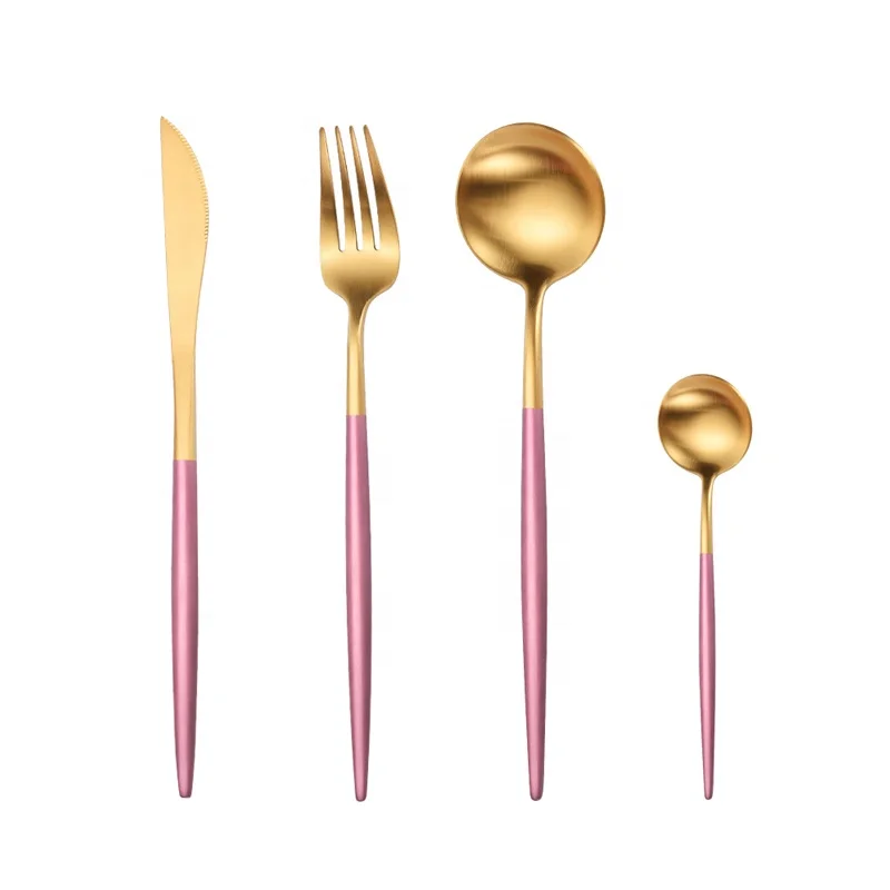 Luxury pink Gold Wedding Spoon Fork Set Couverts or Rose Metal Cubiertos Cutlery Stainless Steel 1810 Silverware Flatware