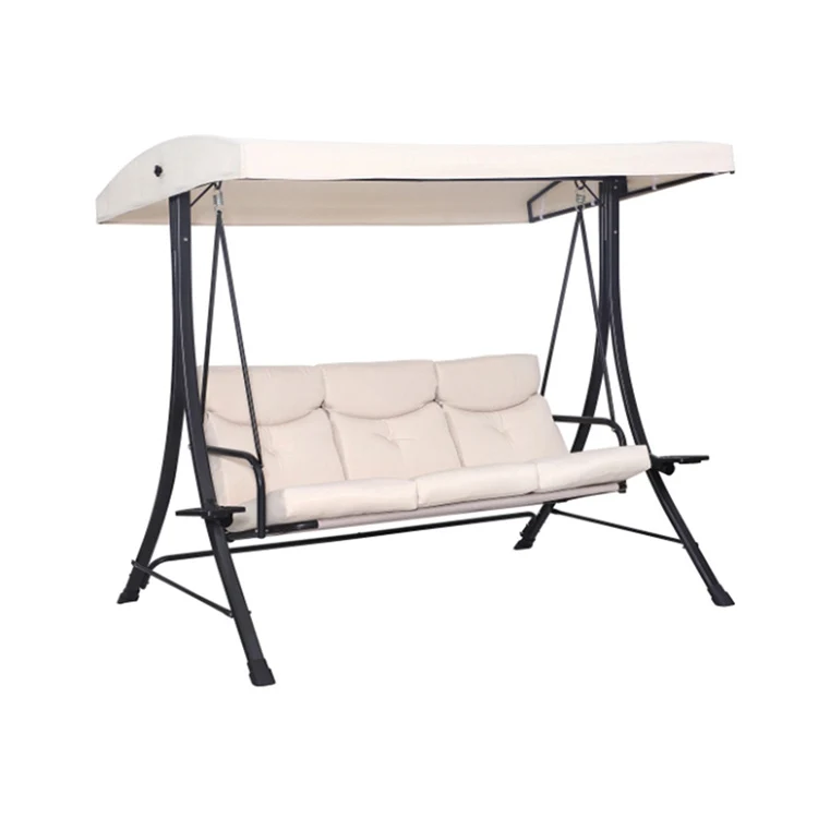 Deluxe 3-Seat Chairs Steel Frame Garden Swings with Adjustable Tilt Canopy