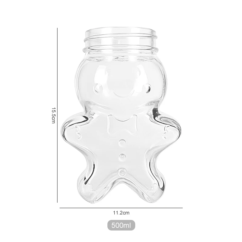 Gingerbread man design glass juice beverage bottles with twist off lids and straw 500ml