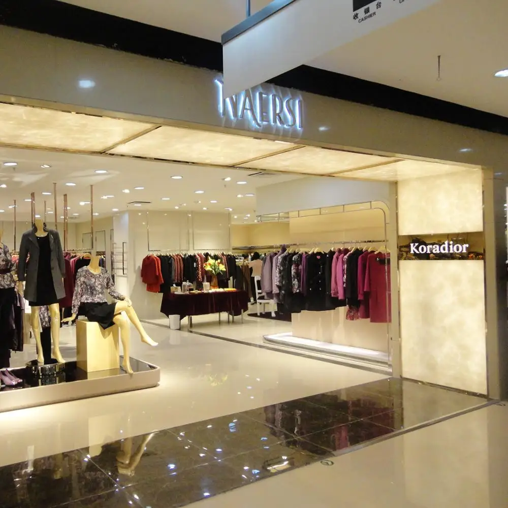 Luxury fitting ladies clothes shop decoration idea design Mall clothing Store wall mounted display cabinets Customized
