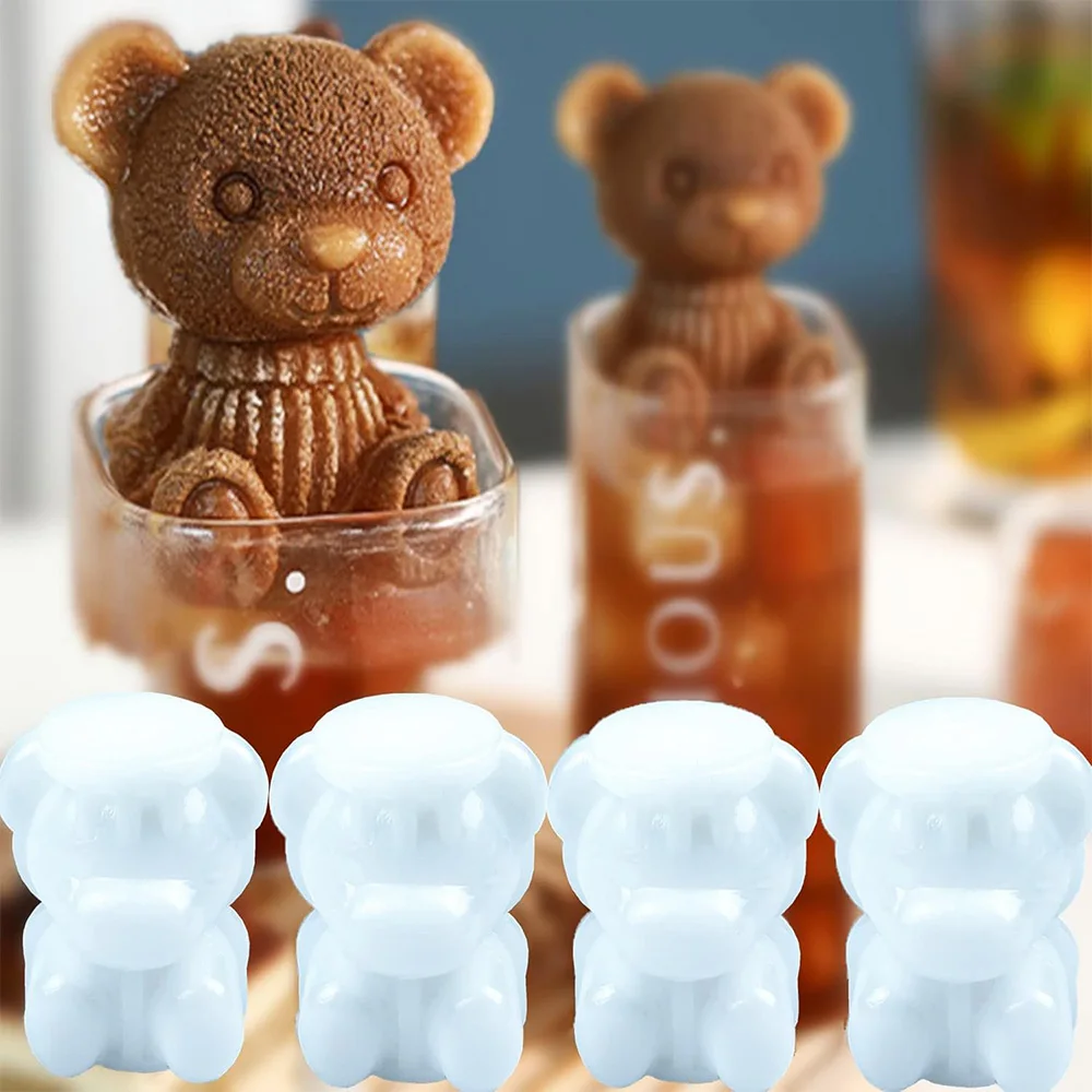 3D Teddy Bear Silicone Ice Cube Mold Soap Candle Mold Cake Baking Mold Handmade Cute Ice Cream for Beverage Coffee Milk Tea