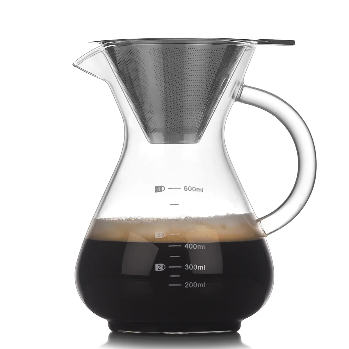 Pour Over Coffee Dripper for Coffee maker, Borosilicate Glass Carafe and Reusable Stainless Steel Permanent Filter