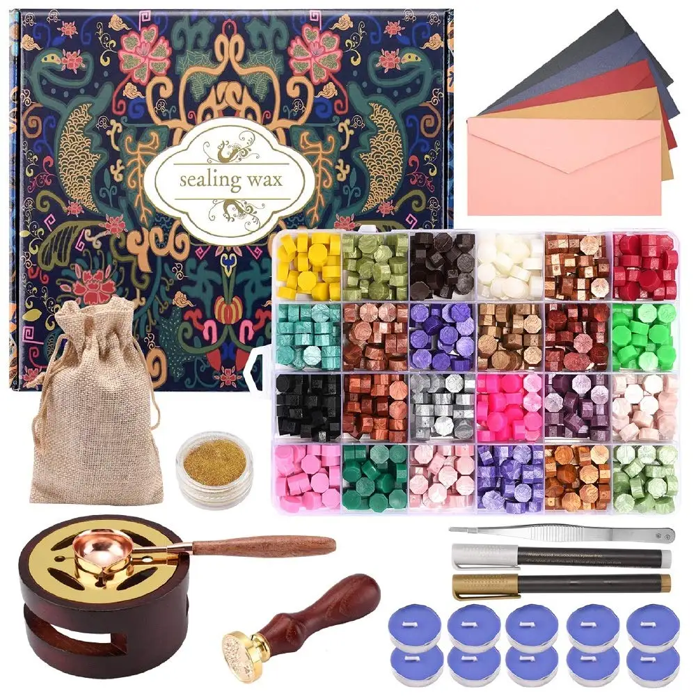 Wax Seal Stamp Kit with Gift Box 24 Colors and 624 Pcs Wax Seal Beads