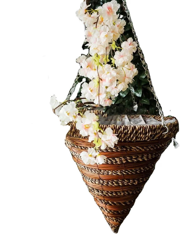 
Customized Size Cone Hanging Basket with Plastic Liner for Outdoor/indoor Decoration Flower Plant Pots 