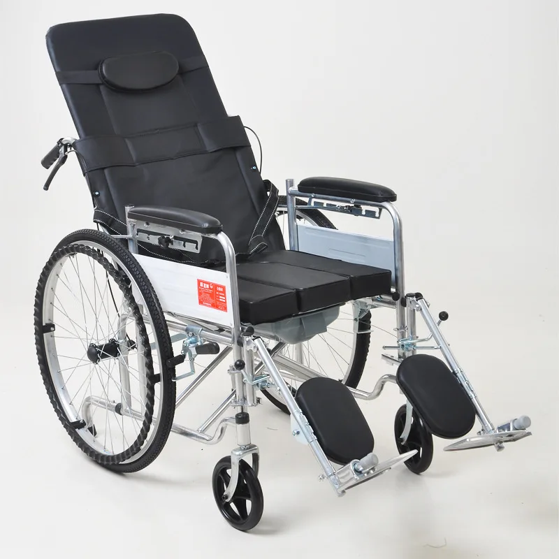 Hot Selling Light Weight Folding Reclining Manual Wheel Chair Antiskid Armrest Stainless Steel Reclining Wheelchair With Commode