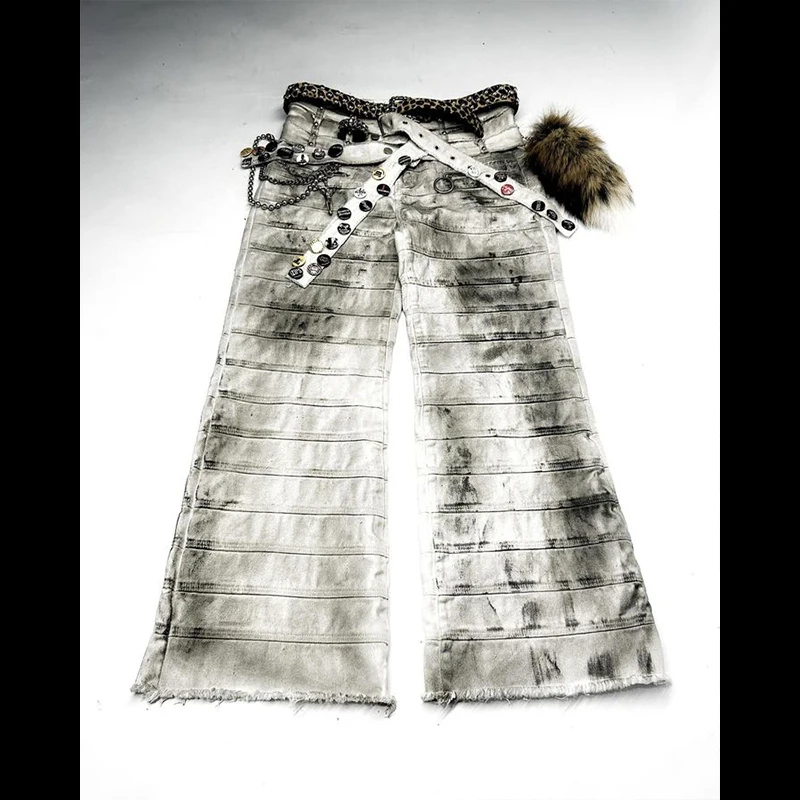 DiZNEW jeans manufacturer Custom streetwear Graffiti painting jeans American punk style painted folded jeans men clothes summer