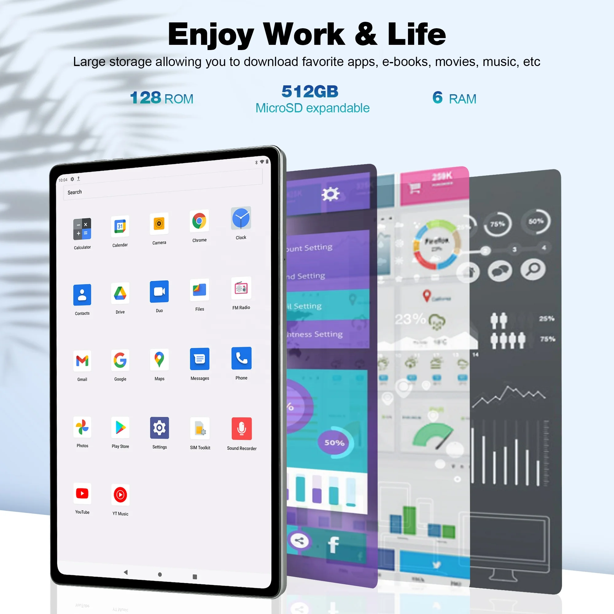 Планшет 2K FHD, 10,36 дюймов, Android, 6 ГБ ОЗУ 128 Гб ПЗУ, Восьмиядерный процессор MTK6769, 2,0 ГГц, экран 1200x2000, планшетный ПК с 5G WiFi 4G LTE
