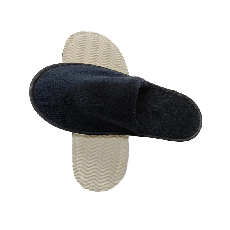 Factory direct sales of hotel home indoor non-slip warm comfortable black coral velvet hotel disposable slippers