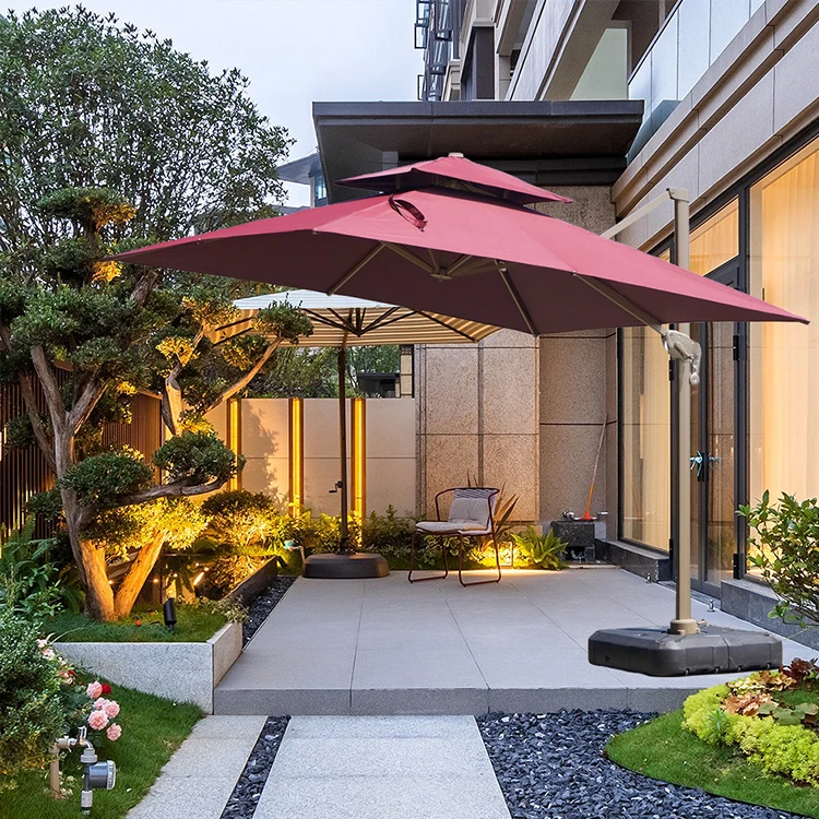 Best Sale waterproof sunshade canopy golden pole 3x3 square roman umbrella 360 degree rotating outdoor furniture parasol