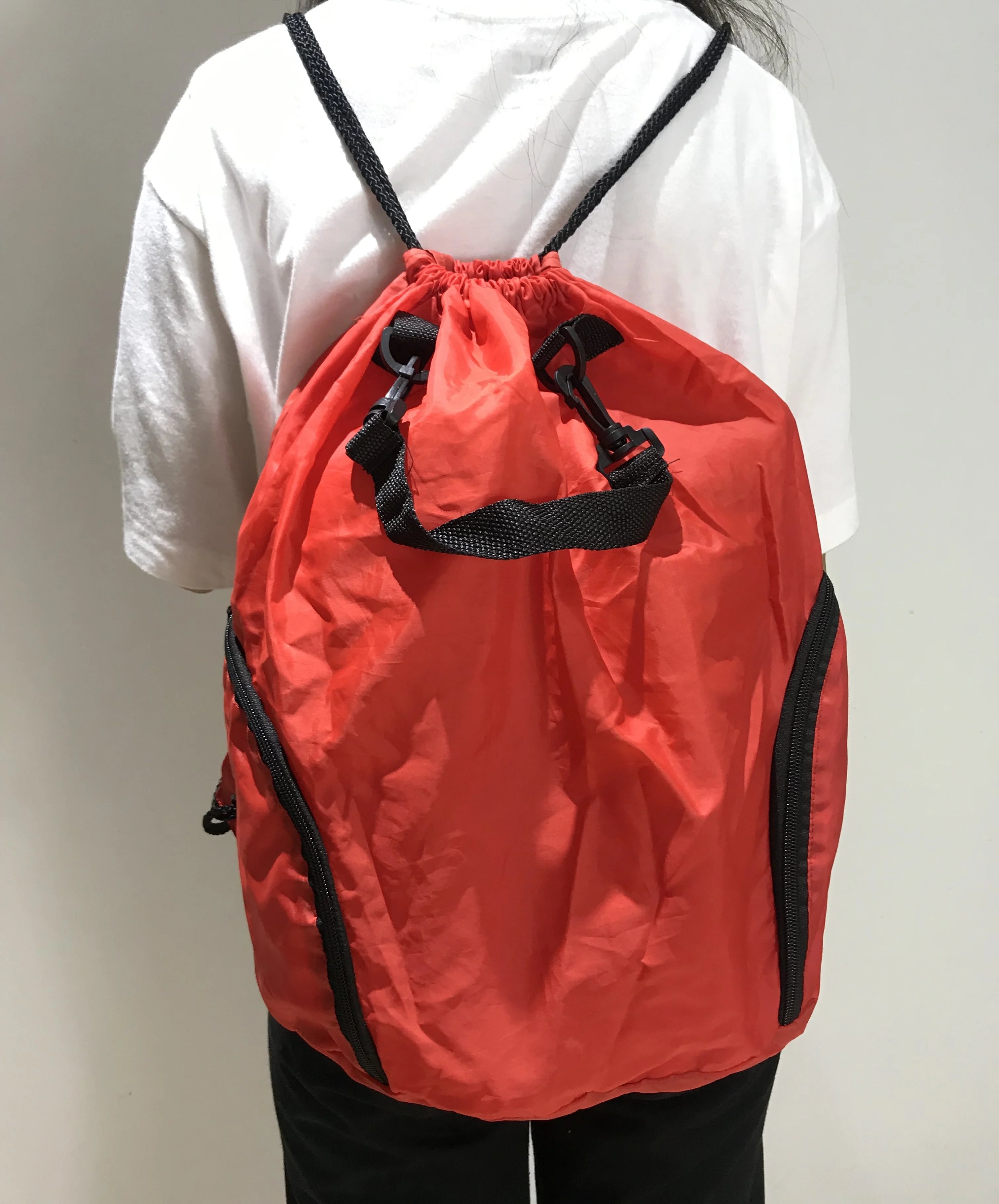 simple polyester 210T 210D oxford fabric durable drawstring backpack with handle and pockets