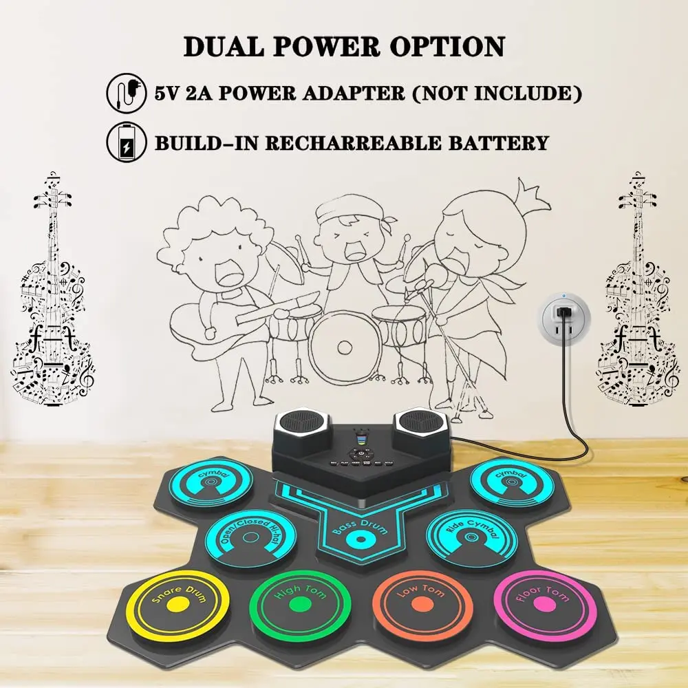 Foldable Silicone Roll Up Electronic Drum Sets Drum Kit for Beginners Practicing