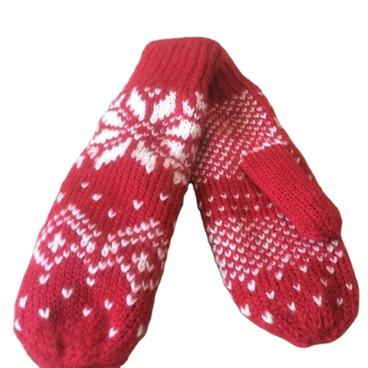 Рождественская Красная Вязаная жаккардовая варежка G1132 в виде снежинки с индивидуальным