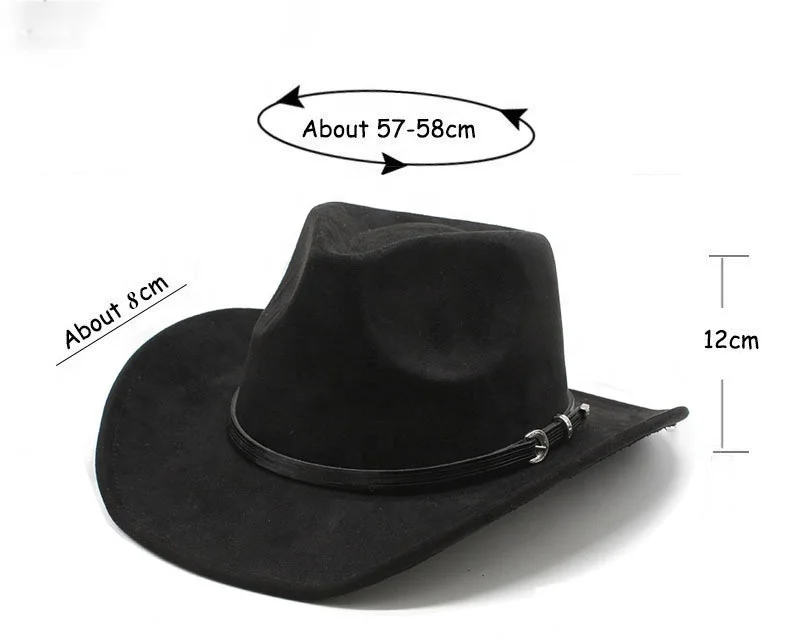 Custom Autumn Winter Vintage Solid Cowboy Roll Up Edge Panama Hat Men Women Classic Wide Brim Felt Fedora Hat with Belt Buckle