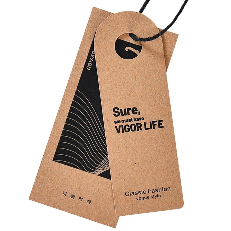 Wholesale Cheap Design Custom Shape Kraft Paper Blank Hang Tags Garment Clothing Hang Tags Blank With Cotton String Printed