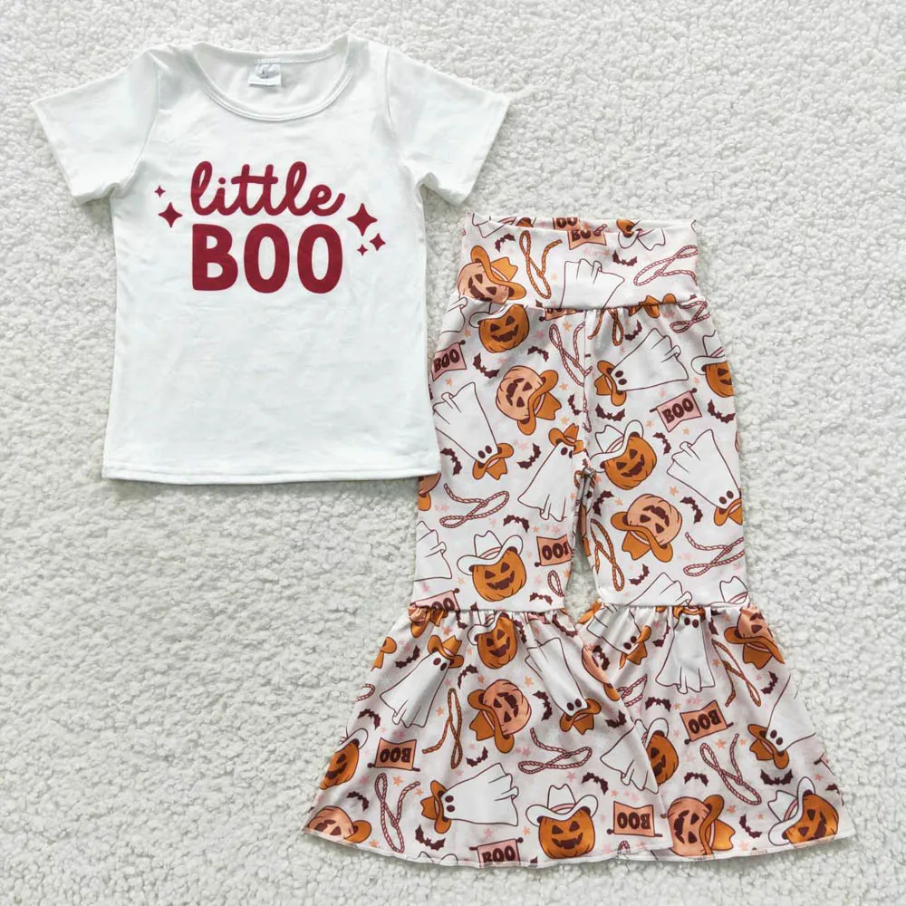 GSPO0723halloween бутик наряды для девочек маленький boo белый топ с коротким рукавом Тыква ковбой призрак из двух предметов 12-летняя девочка