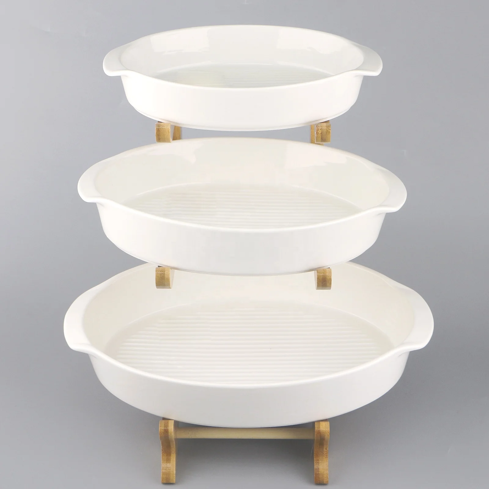 Hot Selling in Northern Europe Ceramic Fruit Tray Creative Dan-shaped Deep Baking Tray Three-layer Fruit Bowl Bambom