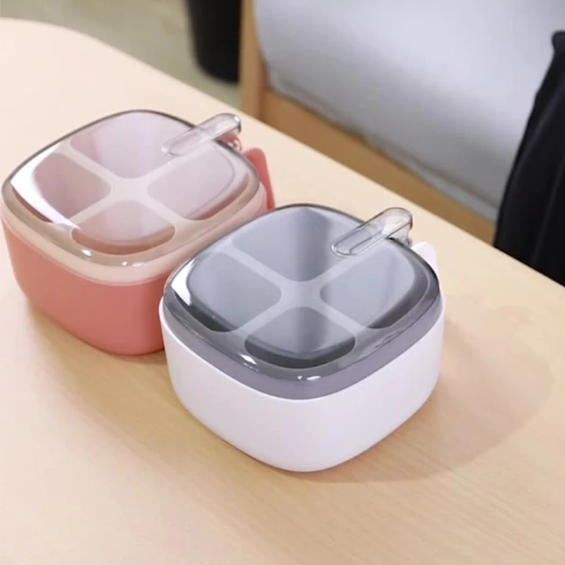 4 Tray Plastic Spic Jar Set Kitchen Seasoning Box Pot Condiments Container With Spoons