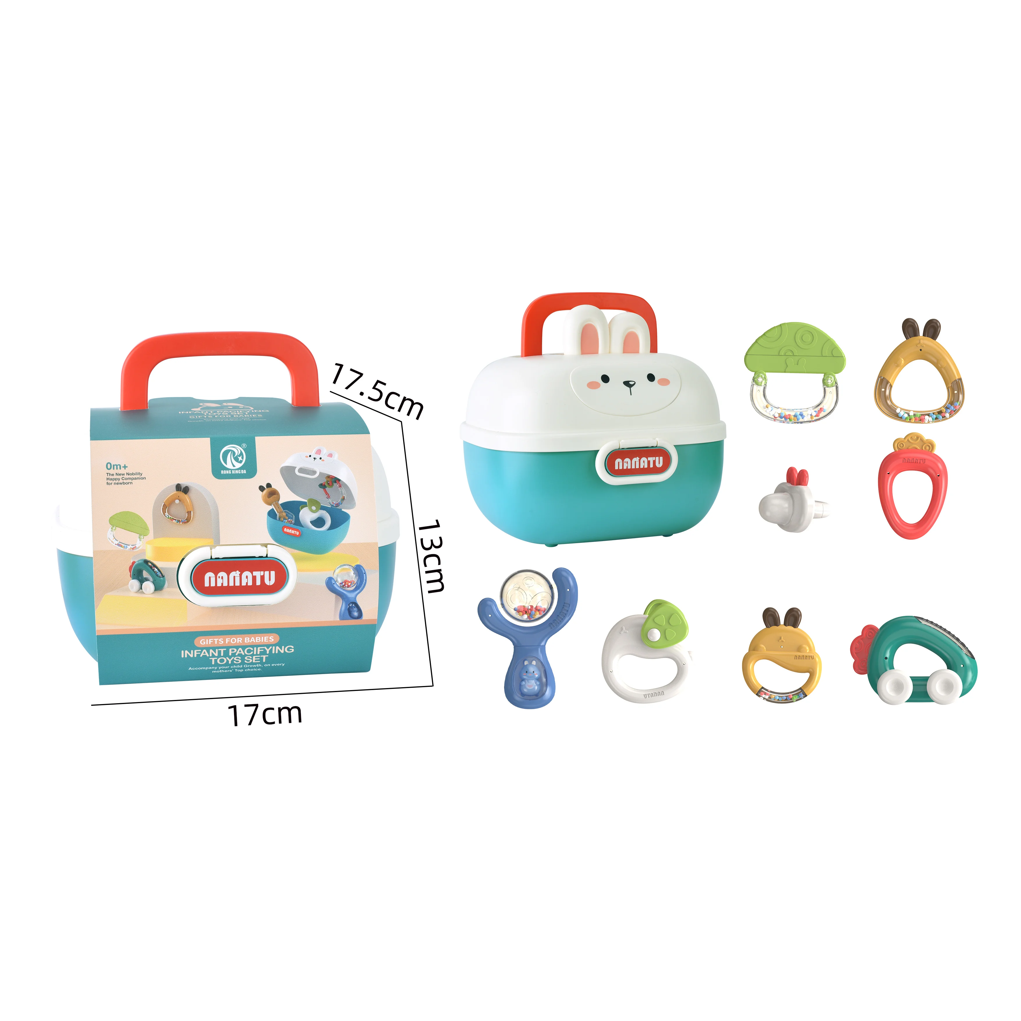 Hot selling new born gift storage box infant teething rattle toy newborn 12 10 6 months rattle set baby toys