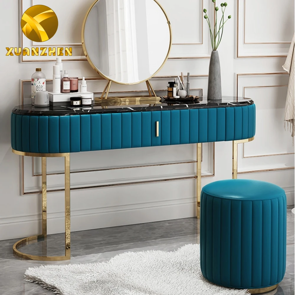 
Bedroom furniture modern pink dresser and stool chair with drawers stainless steel legs dressers with mirror 