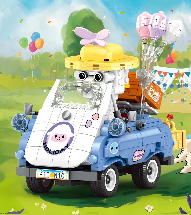 WOMA TOYS C0297 CPC Kids Educational Assemble Animal Camp Car Beach Buggy Building Blocks Brick Set Decompression Juguetes