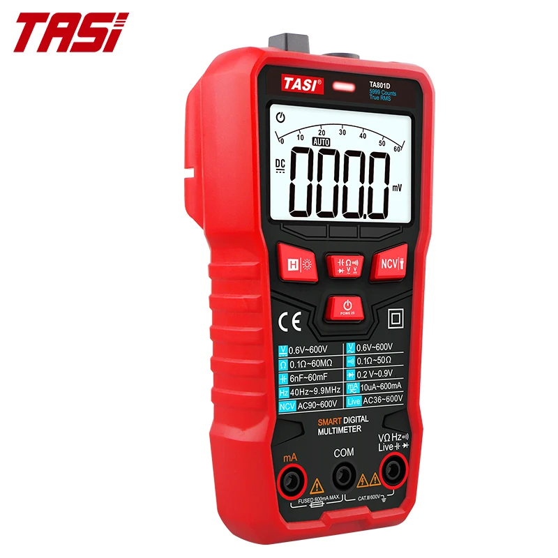  TASI TA801D мультиметр Цифровые Смарт-мультиметр Ture измерения среднеквадратичного значения переменного тока DC 600V 600mA бесконтактная проверка напряжения Авто Диапазон Ом Гц диода 5999