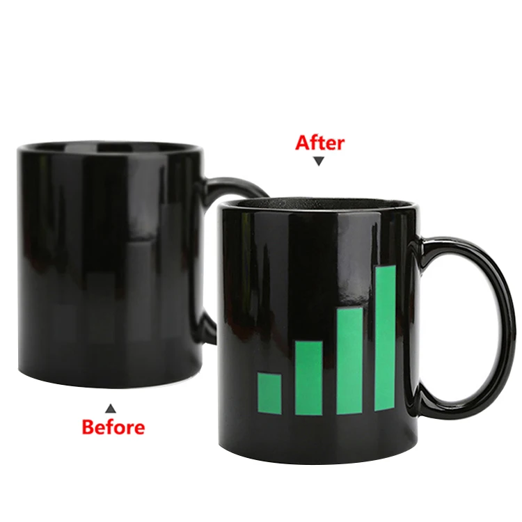 Wholesale 11oz Black Custom Cheap Color Changing Ceramic Heat Sensitive Magic Mug