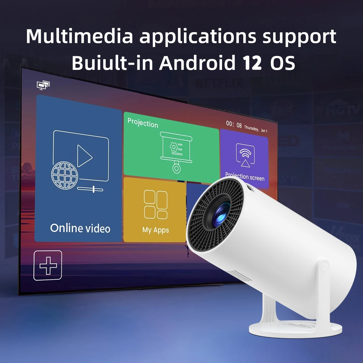 HY300 pro latest hot LCD projector 1080P NETFLIX youtube support portable Android 12.0 system Home Theater Cinema Movie