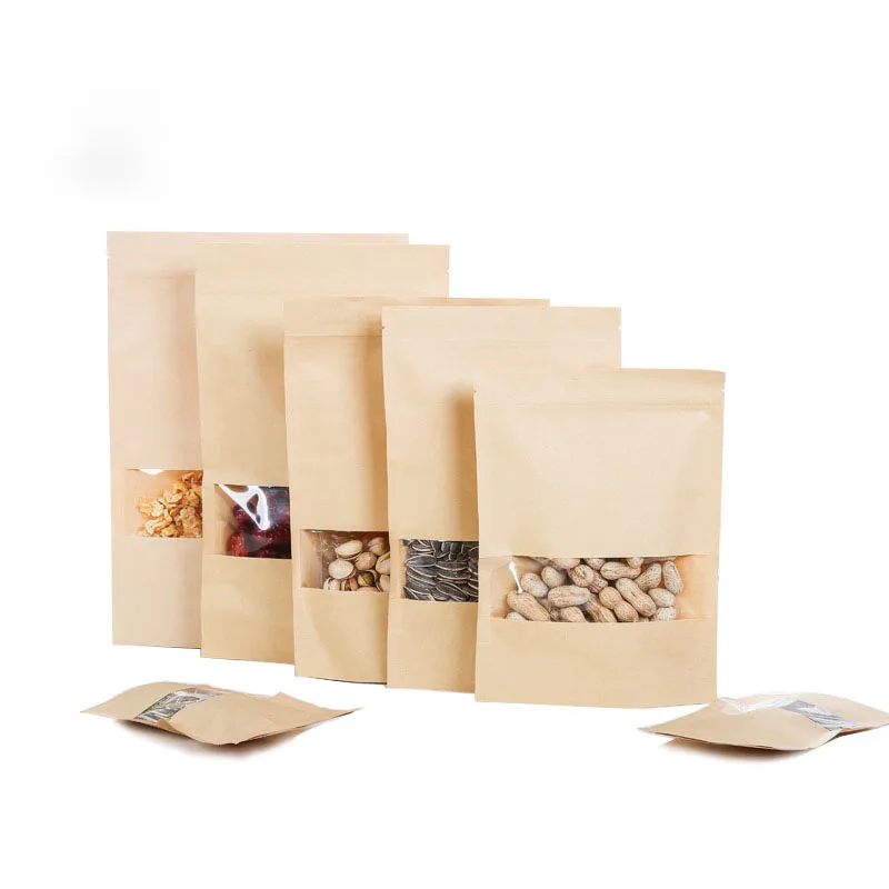 Hot Sell Customized Kraft Paper Self-sealing Bag Nubuck Open Window Food Packaging Bag for Dried Fruit Tea