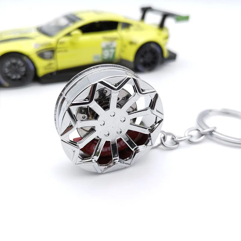 Creative Wheel Hub Keychain TE37 BBS Auto Part Model Rim Tyre with Brake Disc Key Chain 3D Rotating Car Keyring Accessories