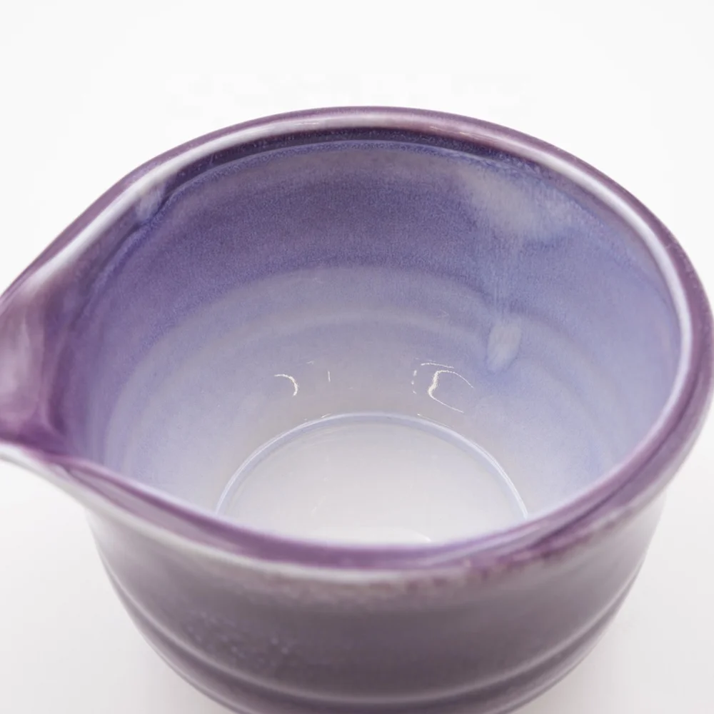 Custom green tea matcha set tool kit astral purple flash flambed glazed ceramic whisk whip holder and matcha bowl with spout